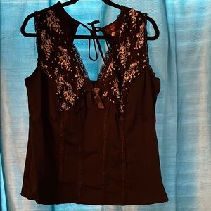 Black Sexy Sleeveless sweetheart neckline Embellished lace mint green Blouse 2X
